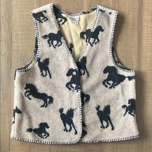 Vintage Coldwater Creek Equestrian Horse Fleece Sweater Vest size Medium